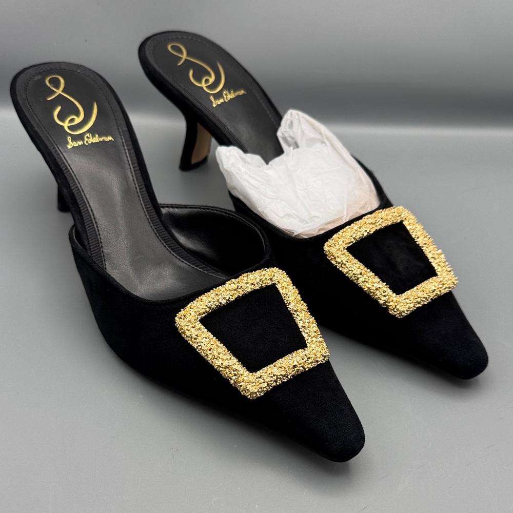 Sam Edelman Black Mules with Gold Buckle